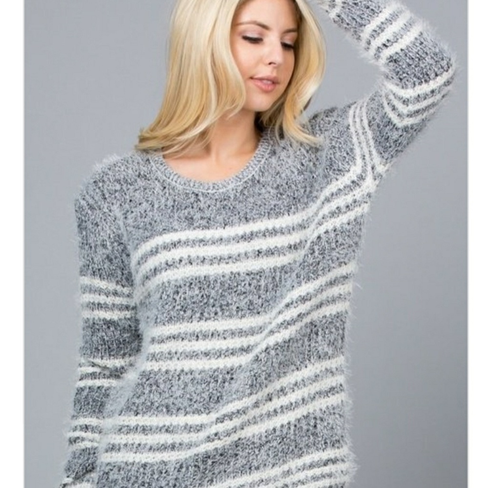 Black Striped Eyelash Sweater